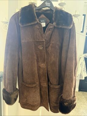 dennis basso Brown Suede Shearling-Trim Jacket